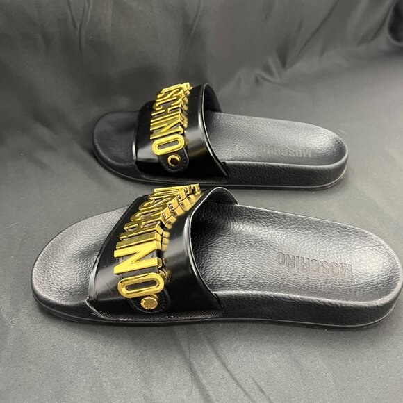 Moschino Black Lettering Logo Pool Slides - size = IT 38 - Picture 4 of 7